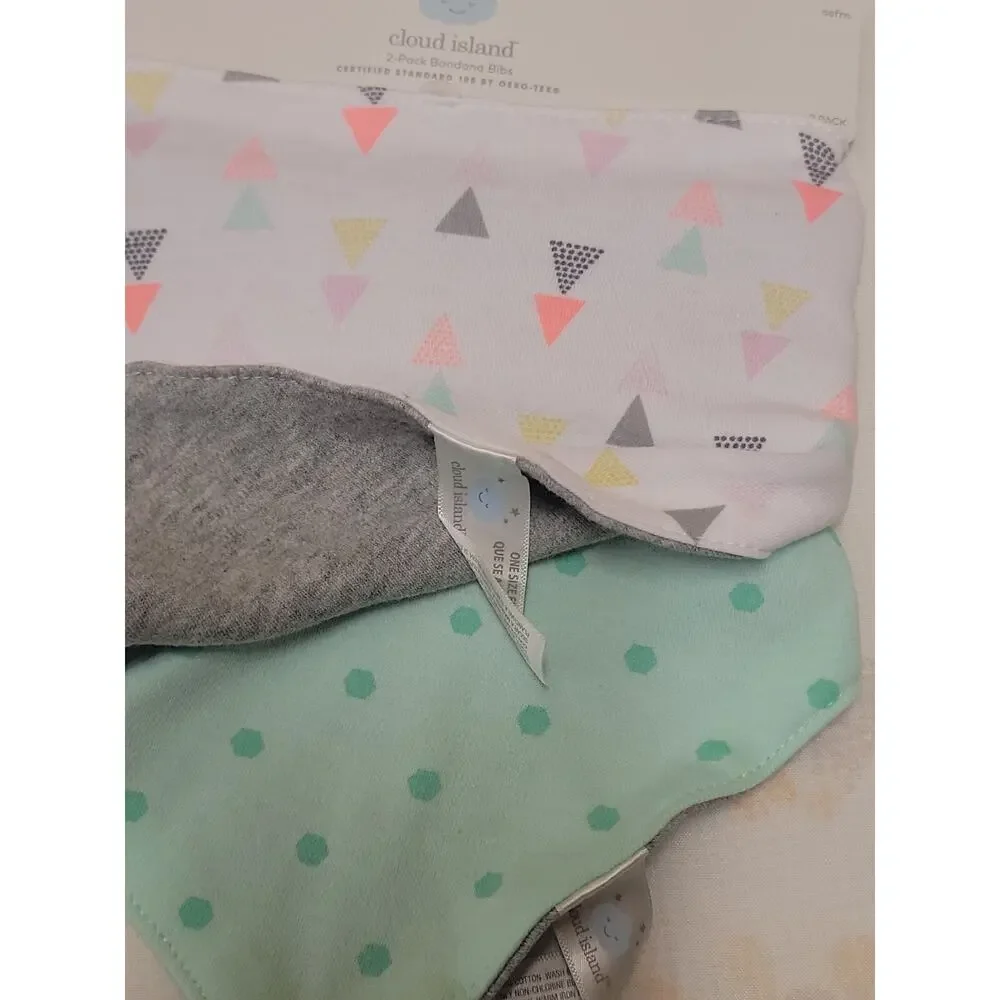 Cloud Island Printed Bandana Bib 2-pk Gender Neutral Girls Boys Green White Gray